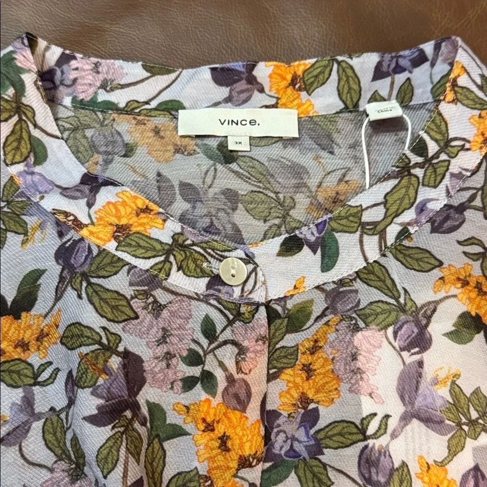 NWT Vince Womens Wisteria Vine Relaxed Band Collar Blouse - Violetta SZ 3X - Picture 5 of 5